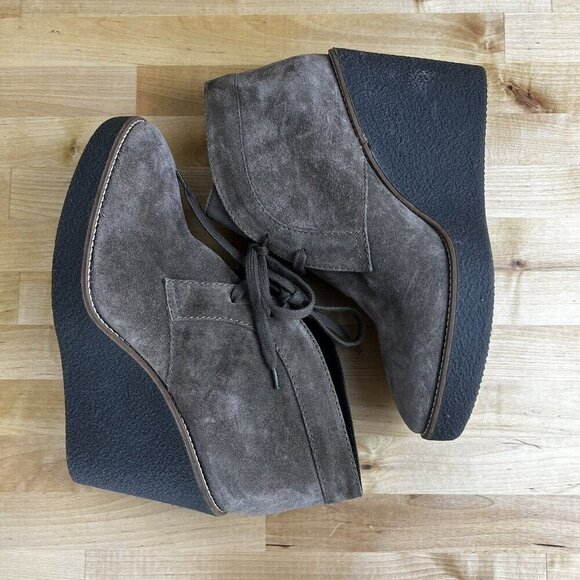 Aquatalia Vianna Taupe Suede Leather Wedge Ankle‎ Booties Lace Up Boots Size 9.5 - Picture 6 of 13